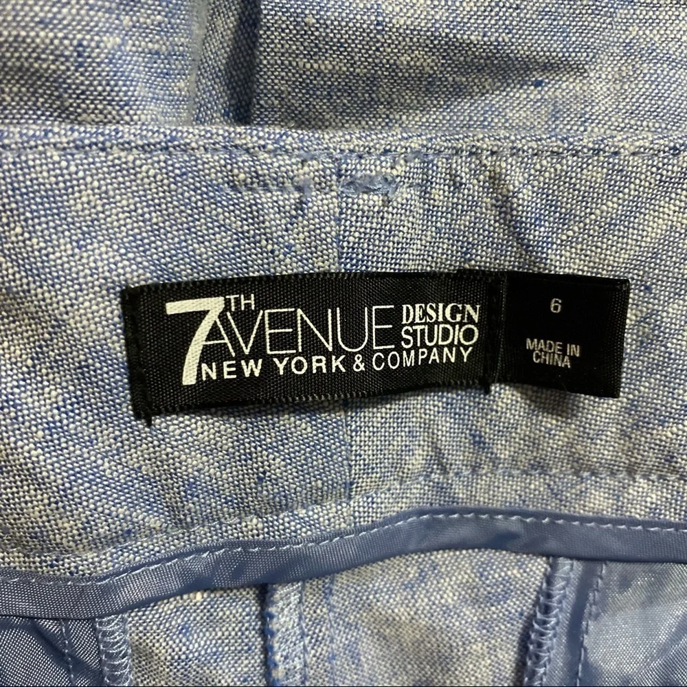 7th Avenue Blue Chambray Linen Blend Cuffed Capri Pants